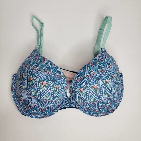Victoria's Secret Pink Wear Everywhere Push Up Aztec Bra Blue Size 32 DD - Picture 1 of 15